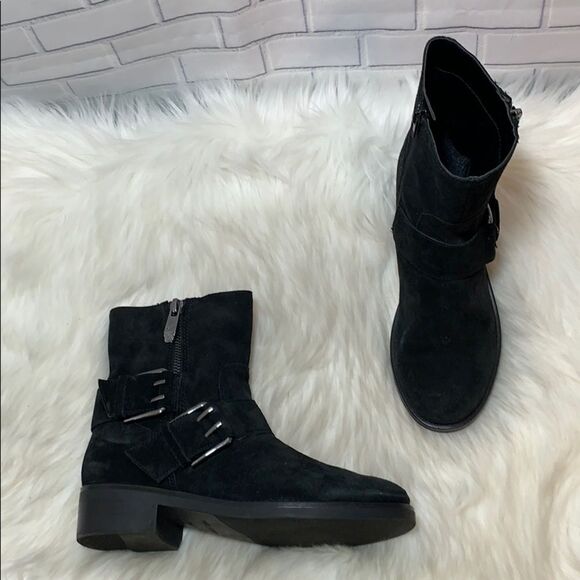 Marc Fisher Black Suede Engineer Booties Sz 7.5 - Picture 2 of 7